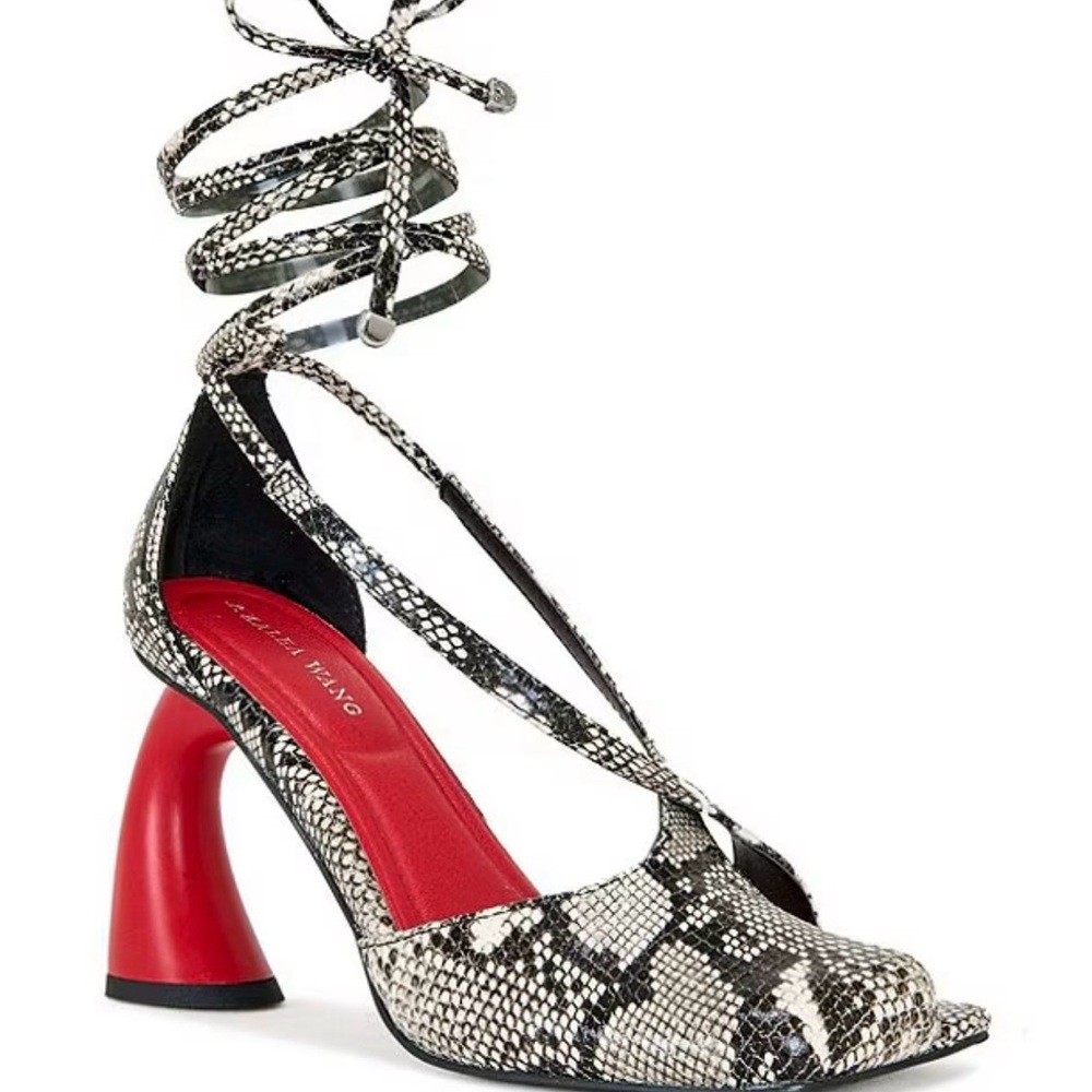 Elegant Snakeskin Lace-Up Heels with Red Sole